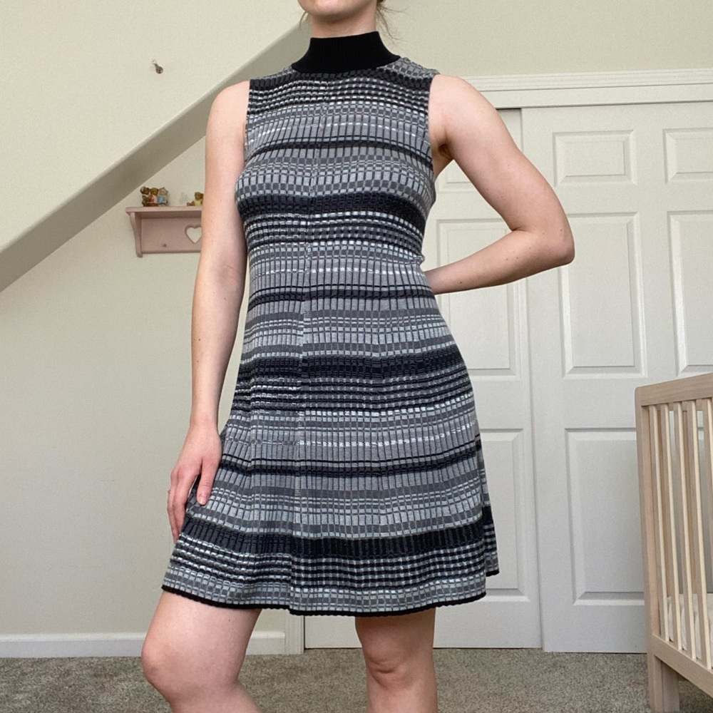 No Comment gray & black striped mock neck mini dress